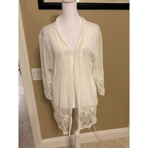 Highness Women's Open Front Kimono Robe Cover Up With Crochet Trim, OS